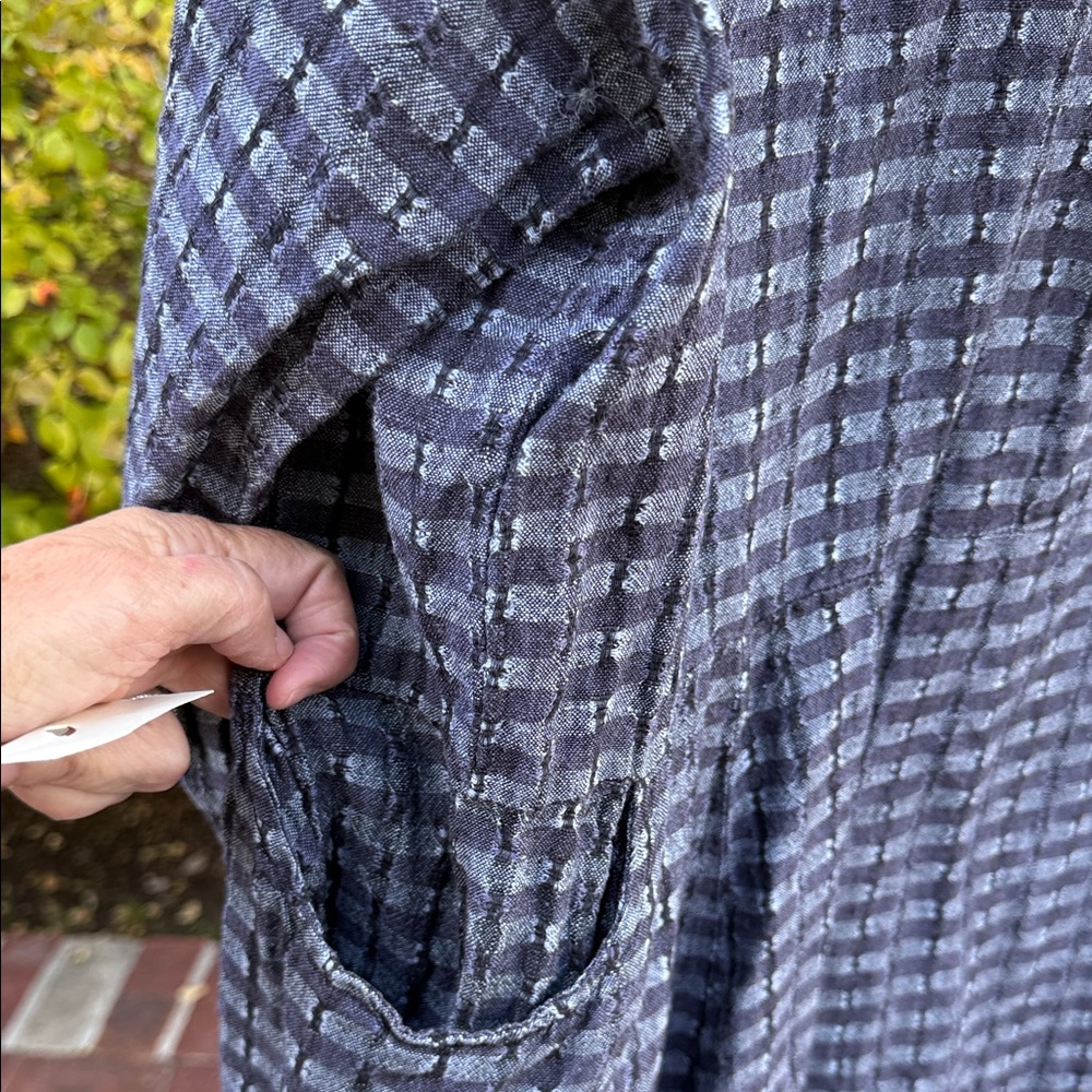 FLAX Linen Tunic Dress in Midnight & Slate Check – Size L - Picture 3 of 7